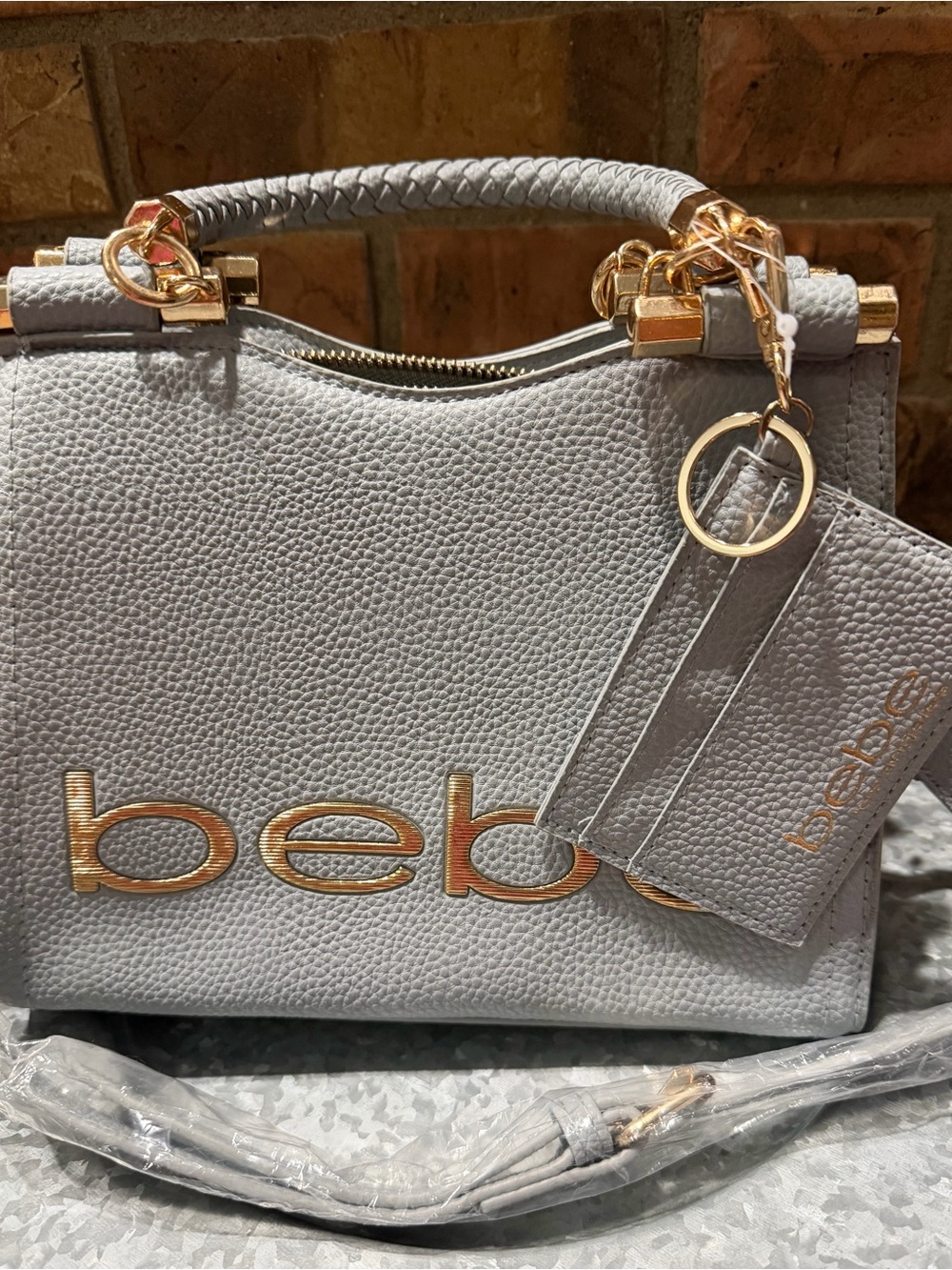 Bebe Dusty Blue Mini Top-Handle Logo Crossbody (MSRP $109)